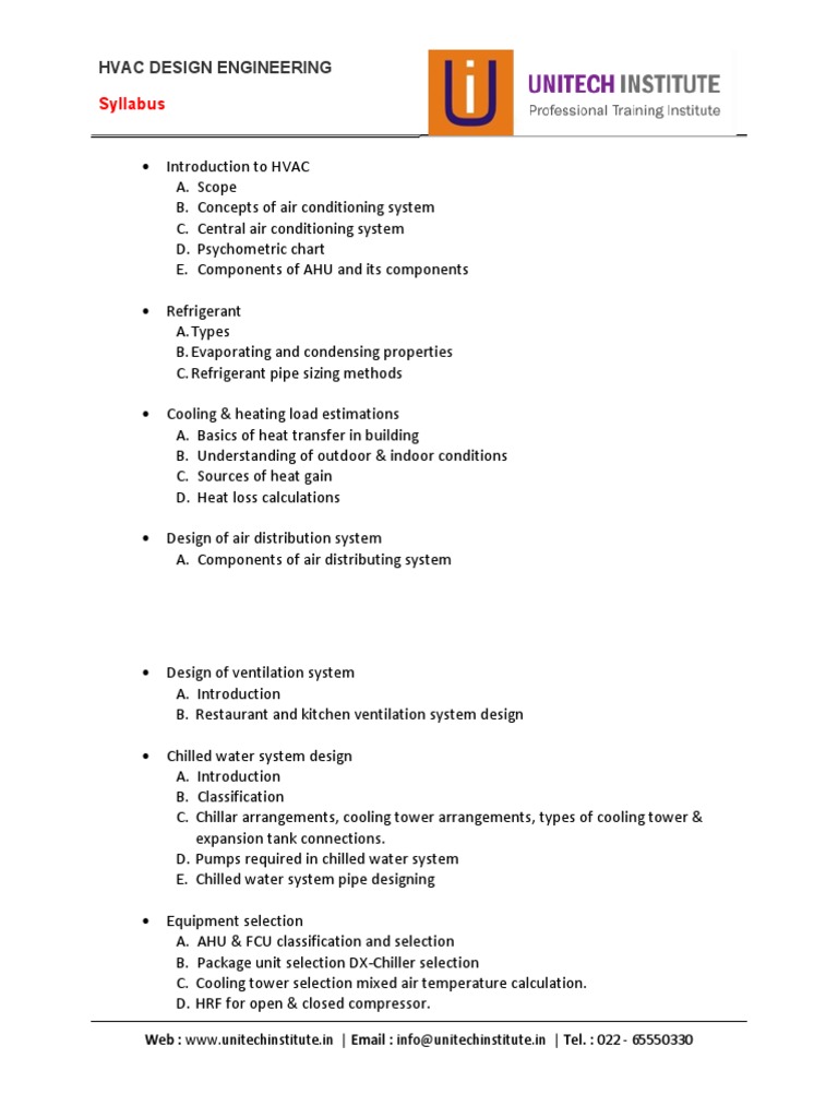 Syllabus Hvac Design Engineering PDF Air Conditioning Machines