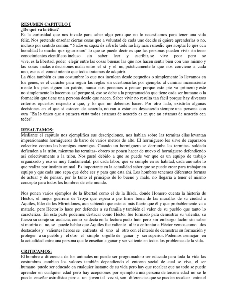 Resumen Capitulo I ¿De qué va la ética? Héctor Aquiles