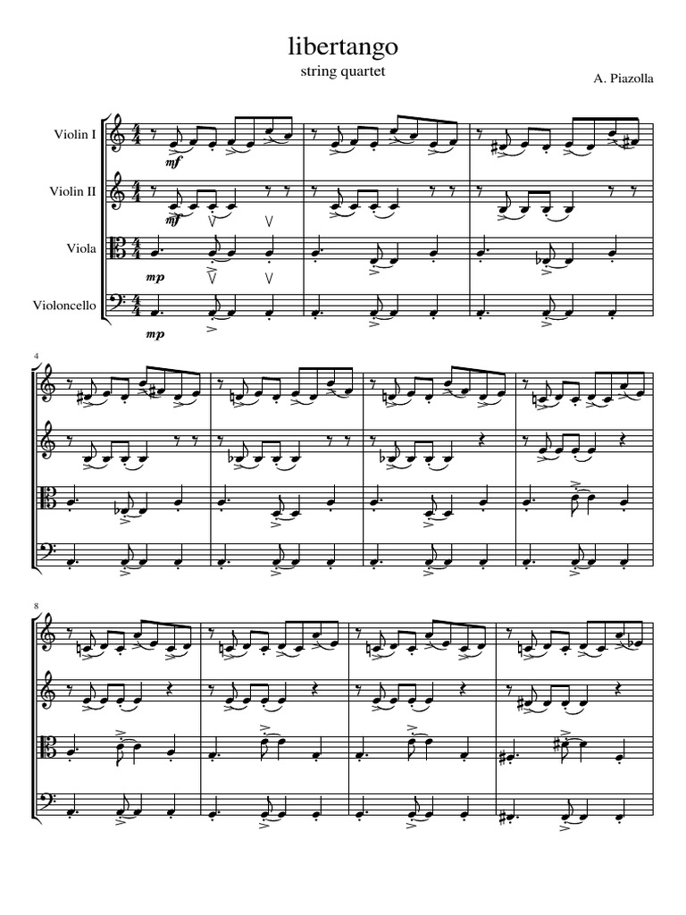Libertango String Quartet PDF Violonchelo Tecnología musical
