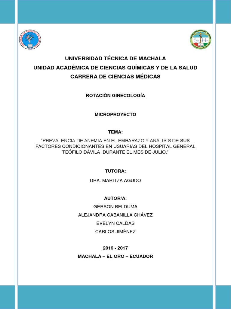 Anemia En Embarazadas A Termino Del Hospital Teofilo Davila