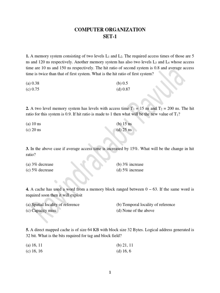 Computer Organization SET-1 | PDF | Cpu Cache | Areas Of Computer Science