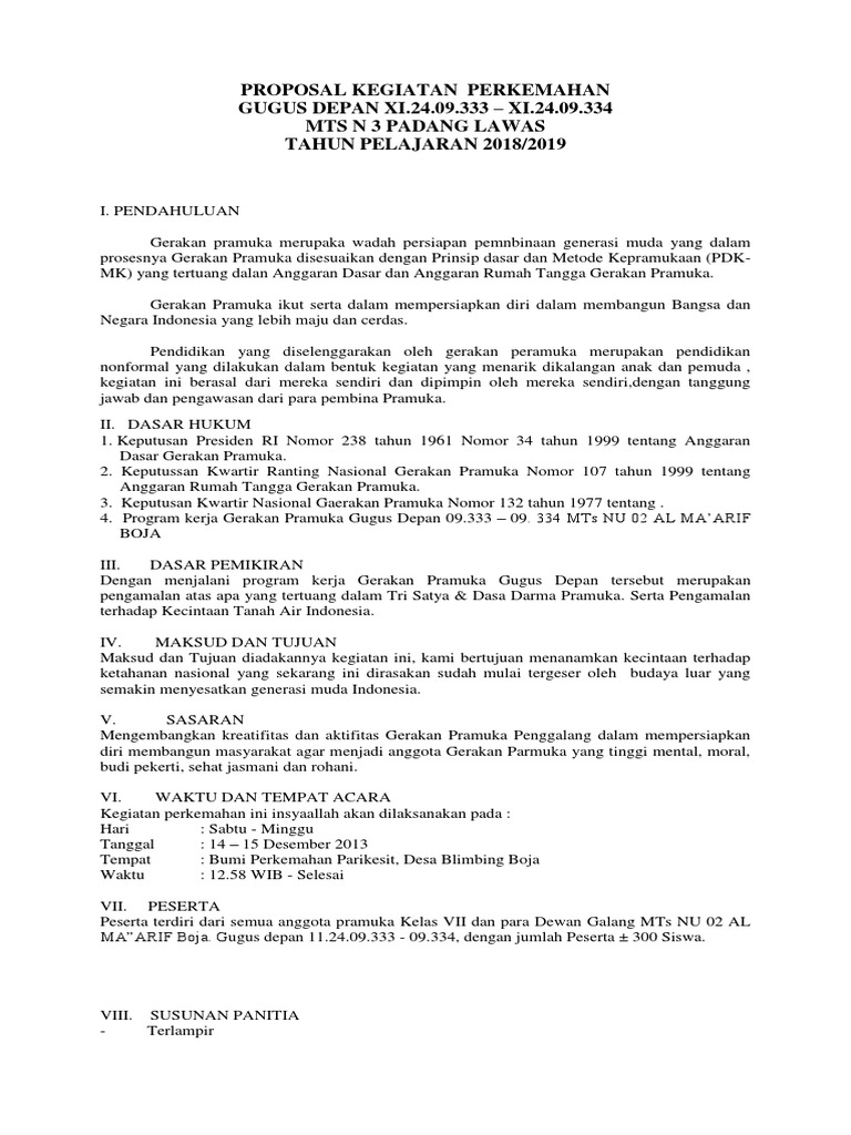 Proposal Perkemahan Pramuka MTs N 3 Padang Lawas | PDF | Perjalanan