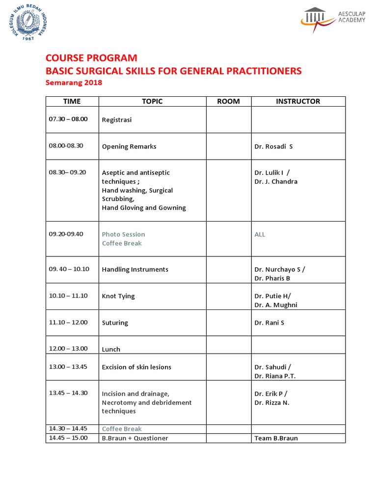 Basic Surgical Skills Course 2018 | PDF | Science & Mathematics | Wellness