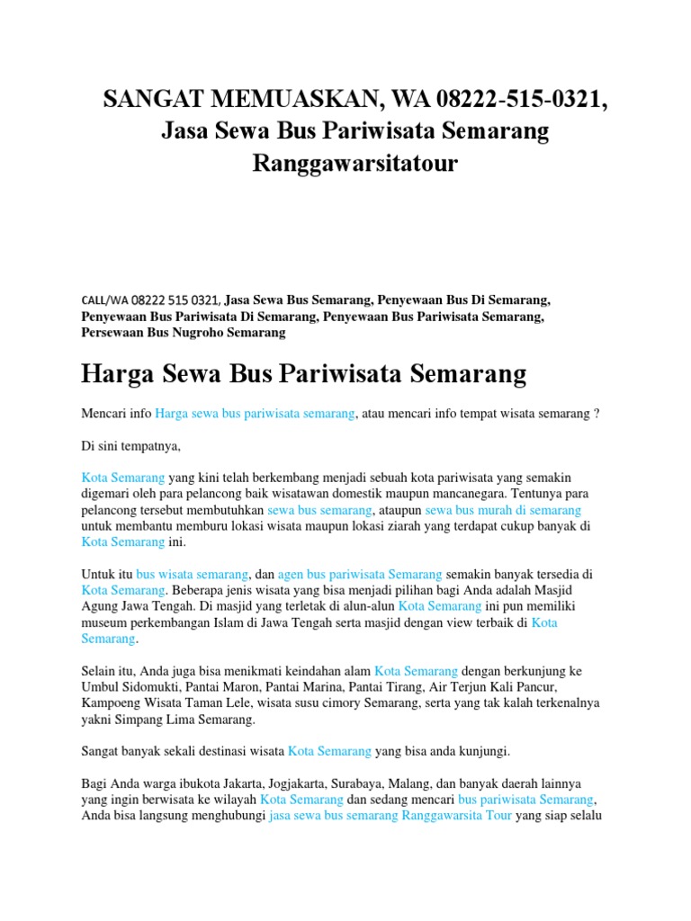 Sangat Memuaskan Wa 08222 515 0321 Jasa Sewa Bus Pariwisata Semarang Ranggawarsitatour Pdf