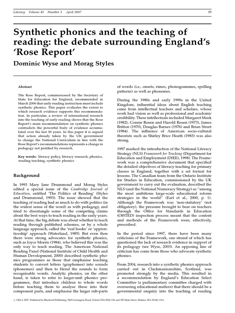 Evaluating the Rose Report on Phonics | PDF | Phonics | Reading (Process)