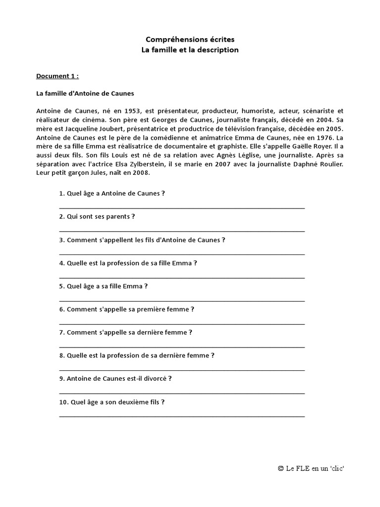 ce la famille et la description niveau basique pdf loisirs personnes