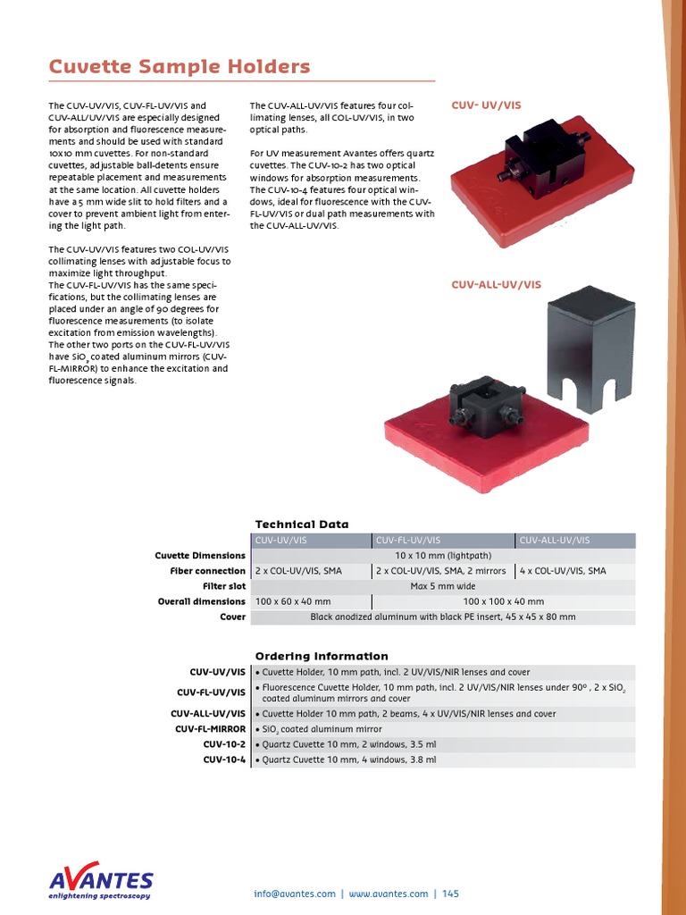 Cuvette Sample Holders CuvUv/Vis PDF UltravioletVisible