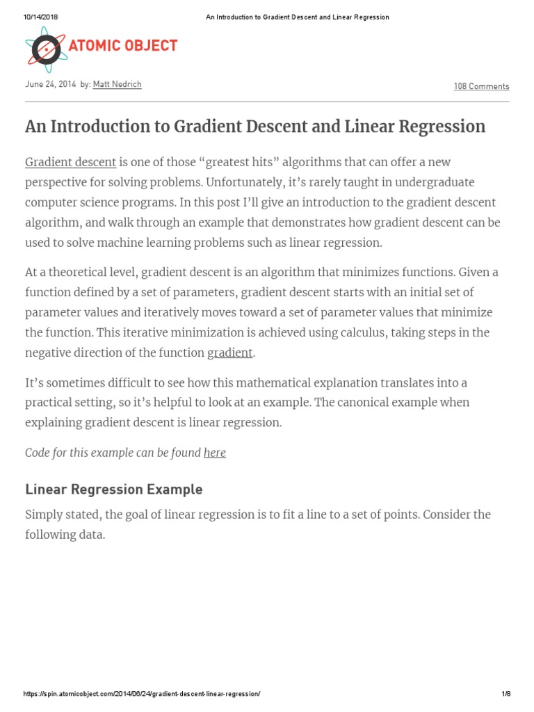 An Introduction To Gradient Descent and Linear Regression | PDF ...
