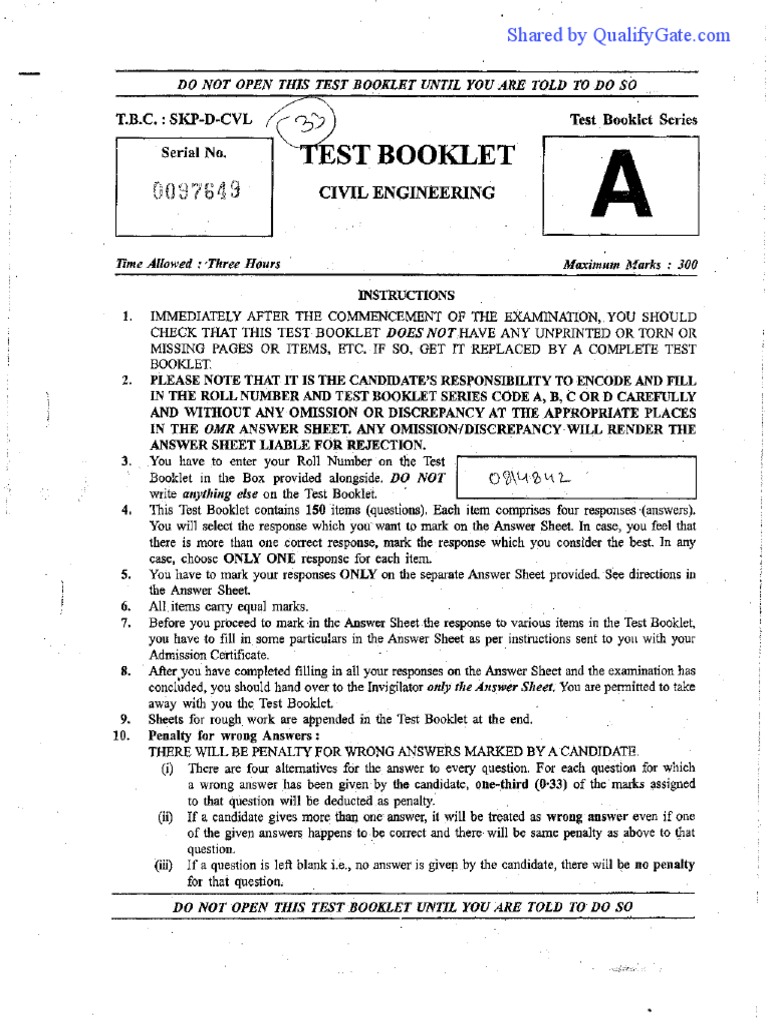 Paper Ce Set A QualifyGate | PDF | Concrete | Classical Mechanics