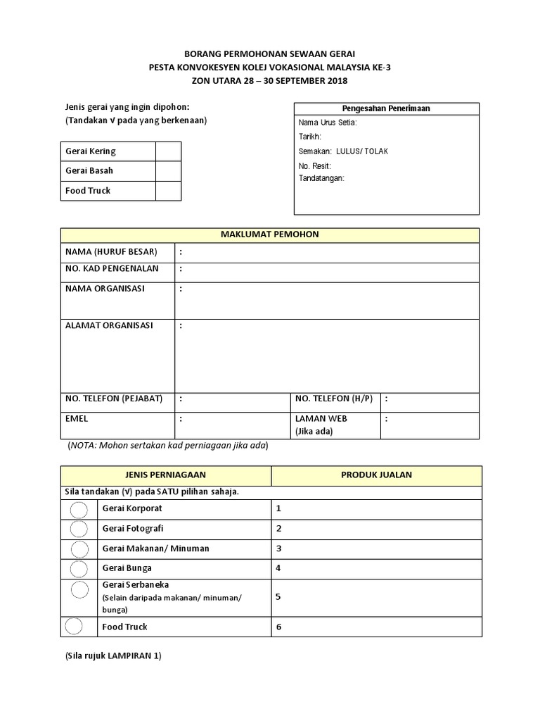 Borang Permohonan Sewaan Gerai Pesta Konvokesyen 2018 Pdf