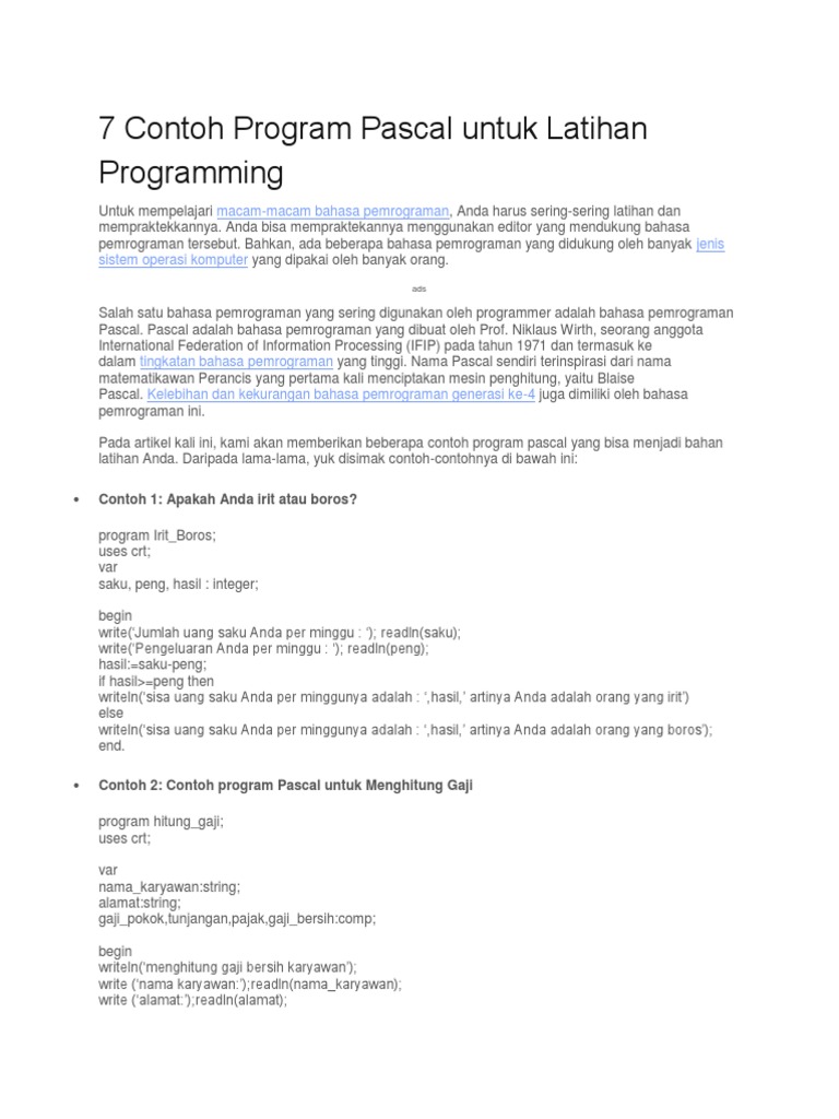 Contoh Program Pemrograman Pascal | PDF | Komputer