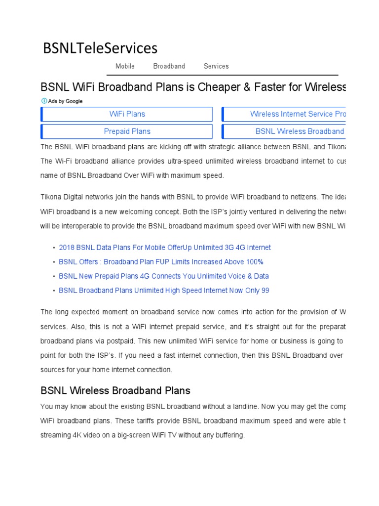 BSNL | PDF | Internet Access | Wi Fi