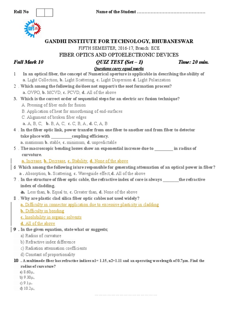 Food Quiz Test 1 PDF Optical Fiber Dispersion (Optics)