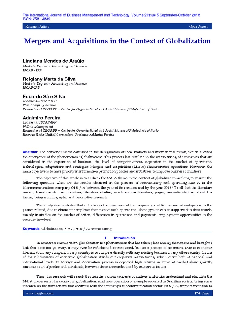 Mergers and Acquisitions in The Context of Globalization | PDF ...