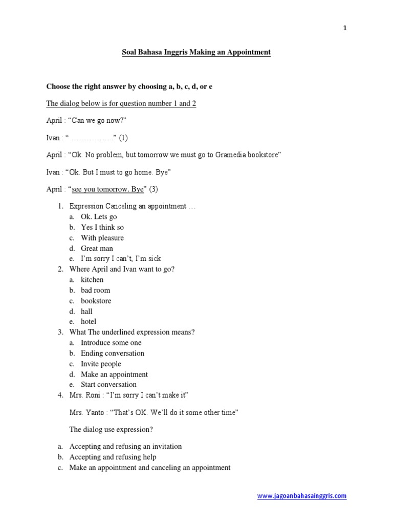 Soal Bahasa Inggris Making An Appointment