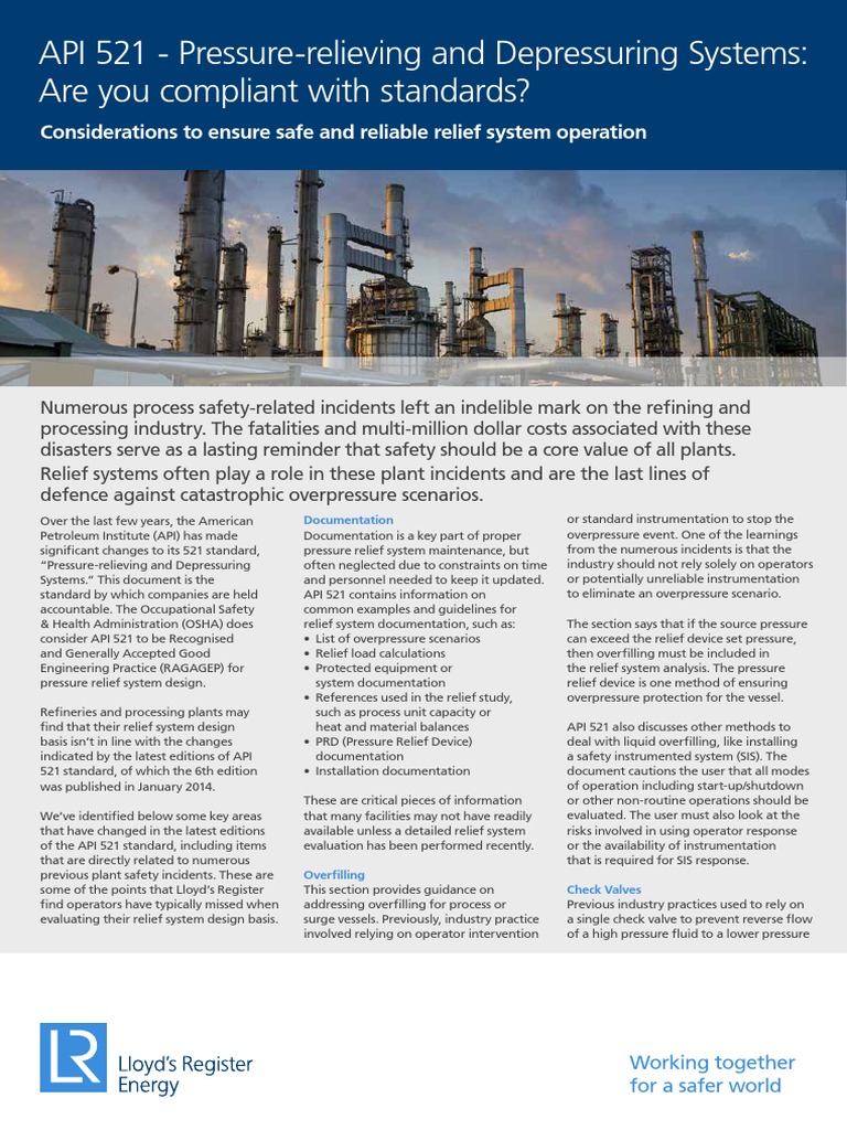 Factsheet API 521 PDF Valve Pressure