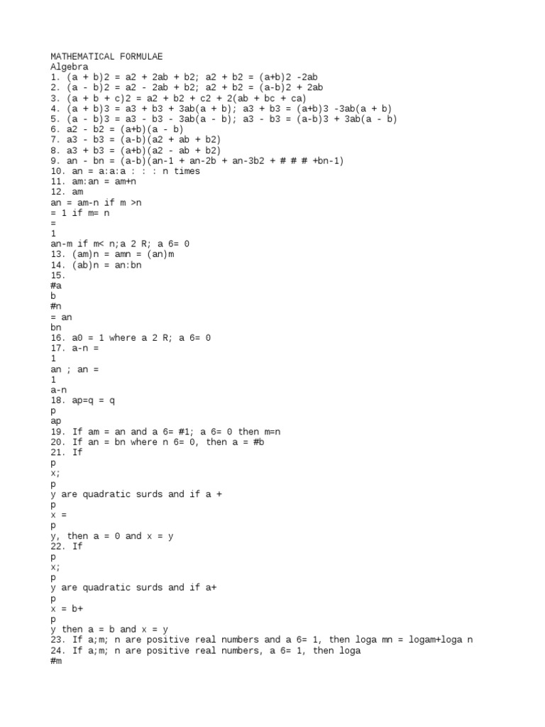 MATHEMATICAL FORMULAE ALGEBRA | PDF | Java Virtual Machine | Java ...