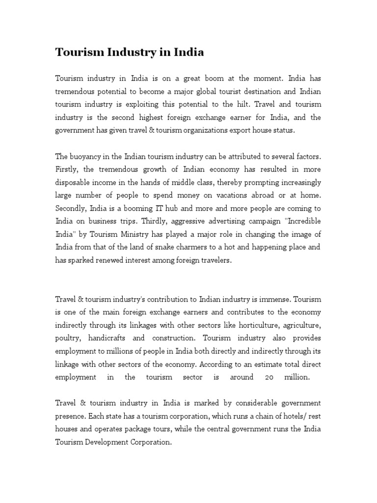 Tourism Industry In India Pdf Travel Agency Tourism