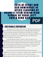 The Effects of Right and Left Brain Dominance in Mathematics Learning of Grade 11 Stem Senior High School of Pasay City South High School