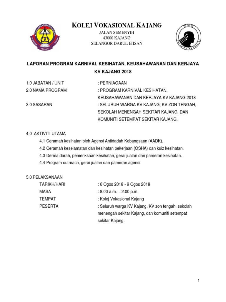 Laporan Program Karnival Kesihatan