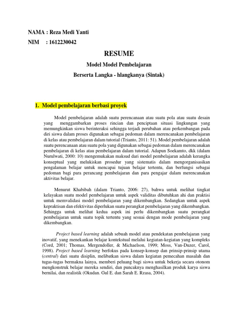 Resume Model Pembelajaran Docx