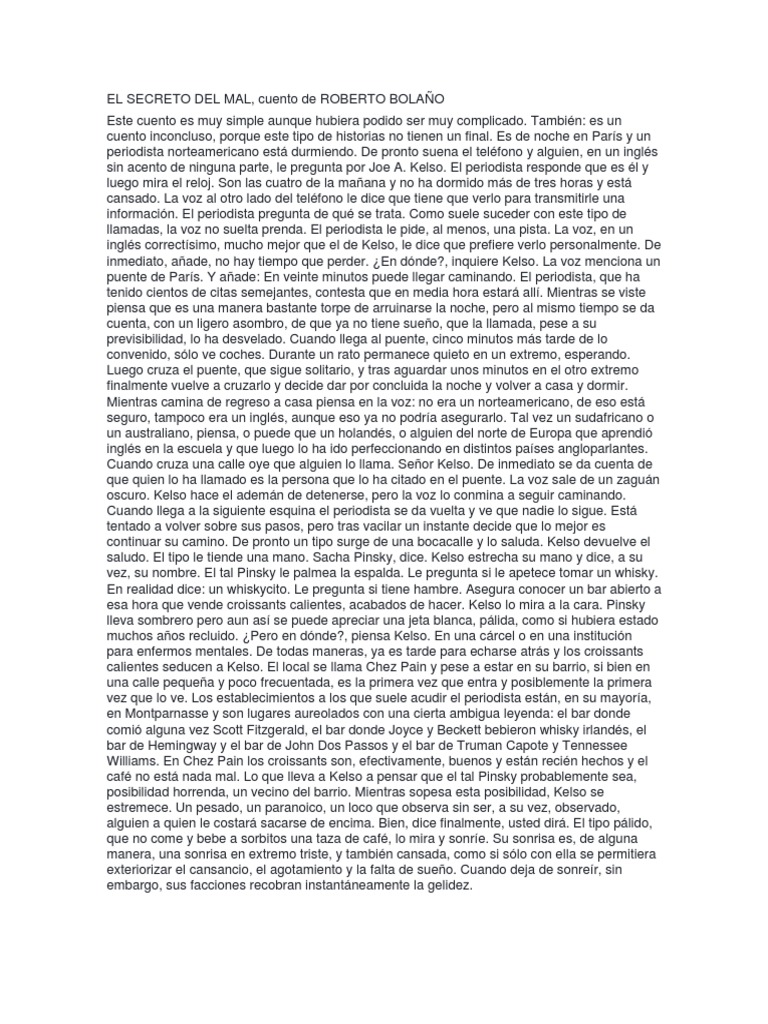 EL SECRETO DEL MAL. Roberto Bolaño | PDF | Ocio