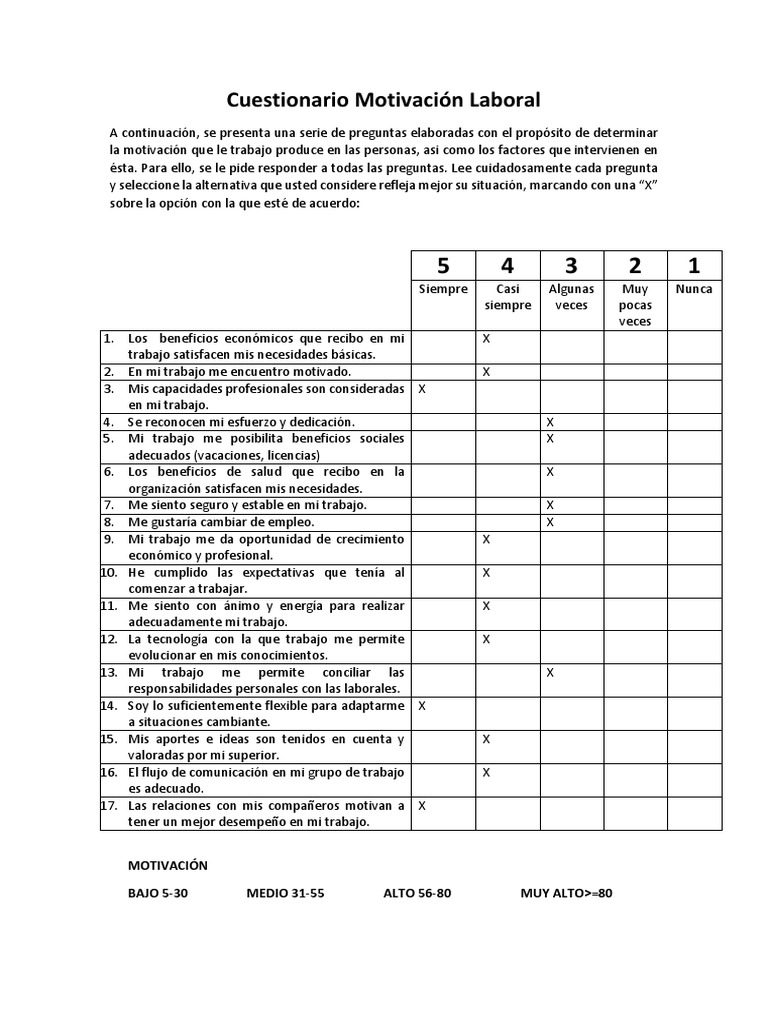 Cuestionario de Motivación Laboral | PDF | Motivación | Motivacional