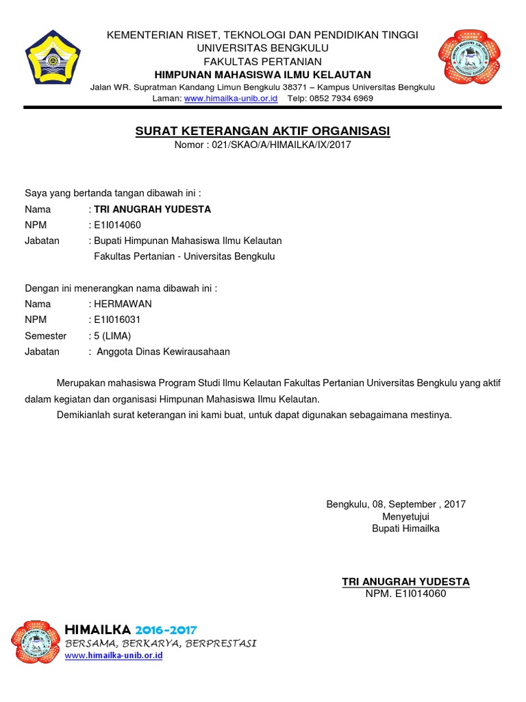 Surat Keterangan Aktif Anisasi