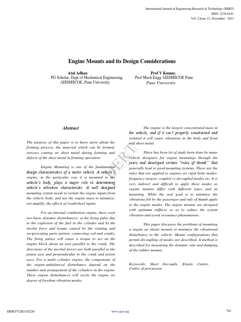 Ijert Ijert Engine Mounts and Its Design Considerations Download
