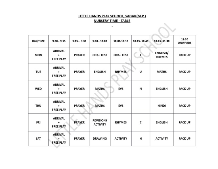 LH Nursery TimeTable PDF