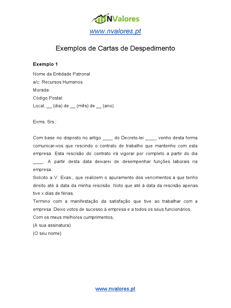 Carta Despedimento PDF Banco de Horas Estatuto