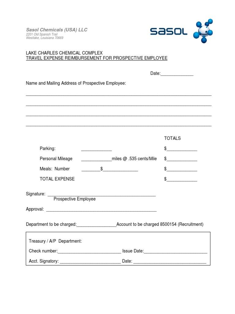 Travel Expense Reimbursement Form | PDF
