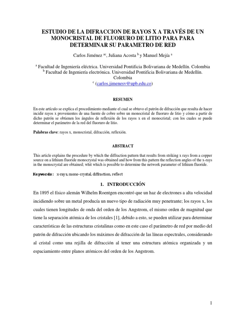 Estudio de La Difraccion de Rayos X A Través de Un Monocristal de ...