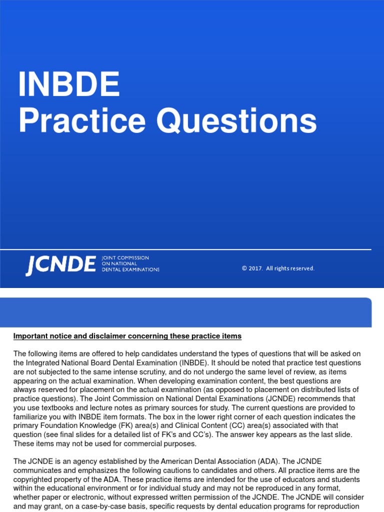 Inbde Practice Questions Jan2018 Pdf Pdf Dentistry Human Tooth