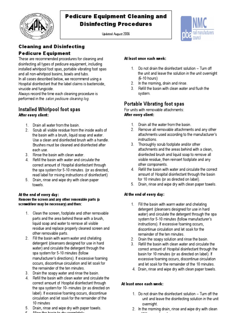 003_Pedicure Equipement Cleaning and Disinfecting Procedures