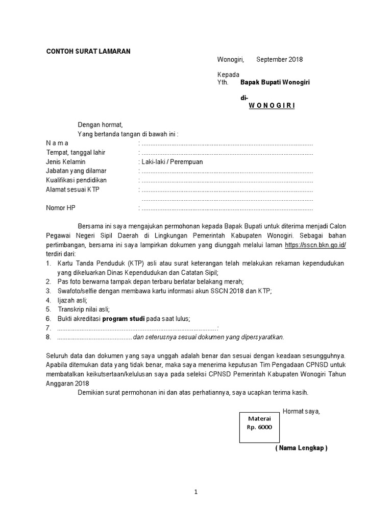 Surat Lamaran Sscn Bkn Go Id Kumpulan Surat Penting