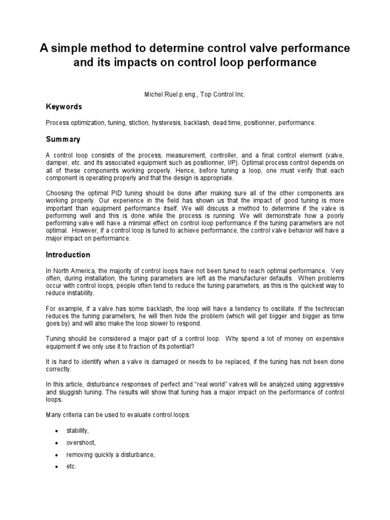Control Valve Performance PDF | PDF
