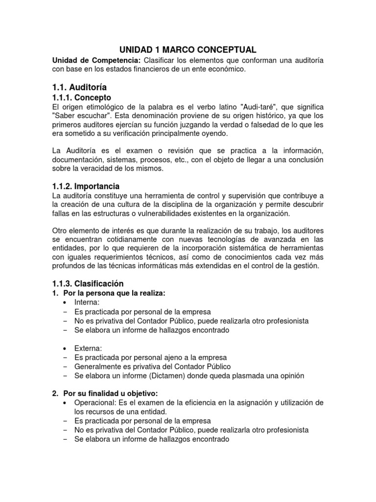Fundamentos de Auditoría Unidad 1 Marco Conceptual | PDF | Contralor ...
