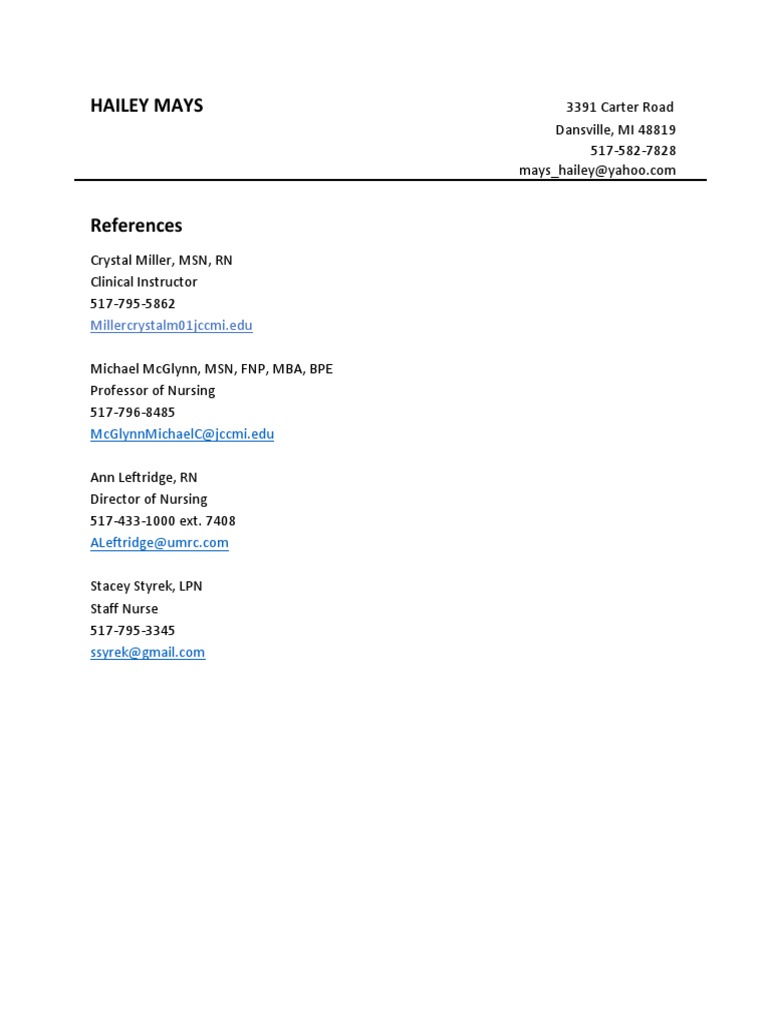 Nursing Professional References | PDF