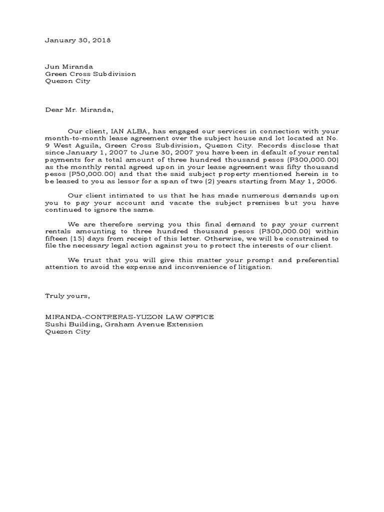 Final Demand for Rent Payment | PDF | Law