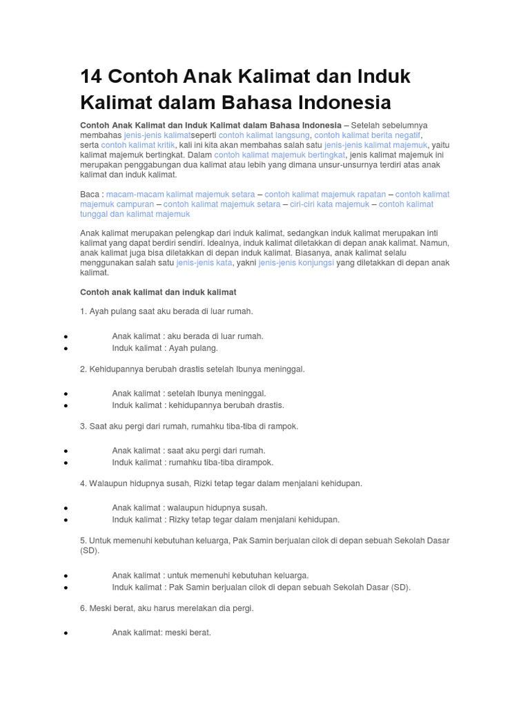 14 Contoh Anak Kalimat Dan Induk Kalimat Dalam Bah Pdf