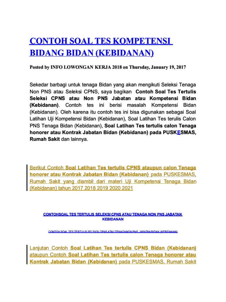 Contoh Soal Tes Kompetensi Bidang Bidan