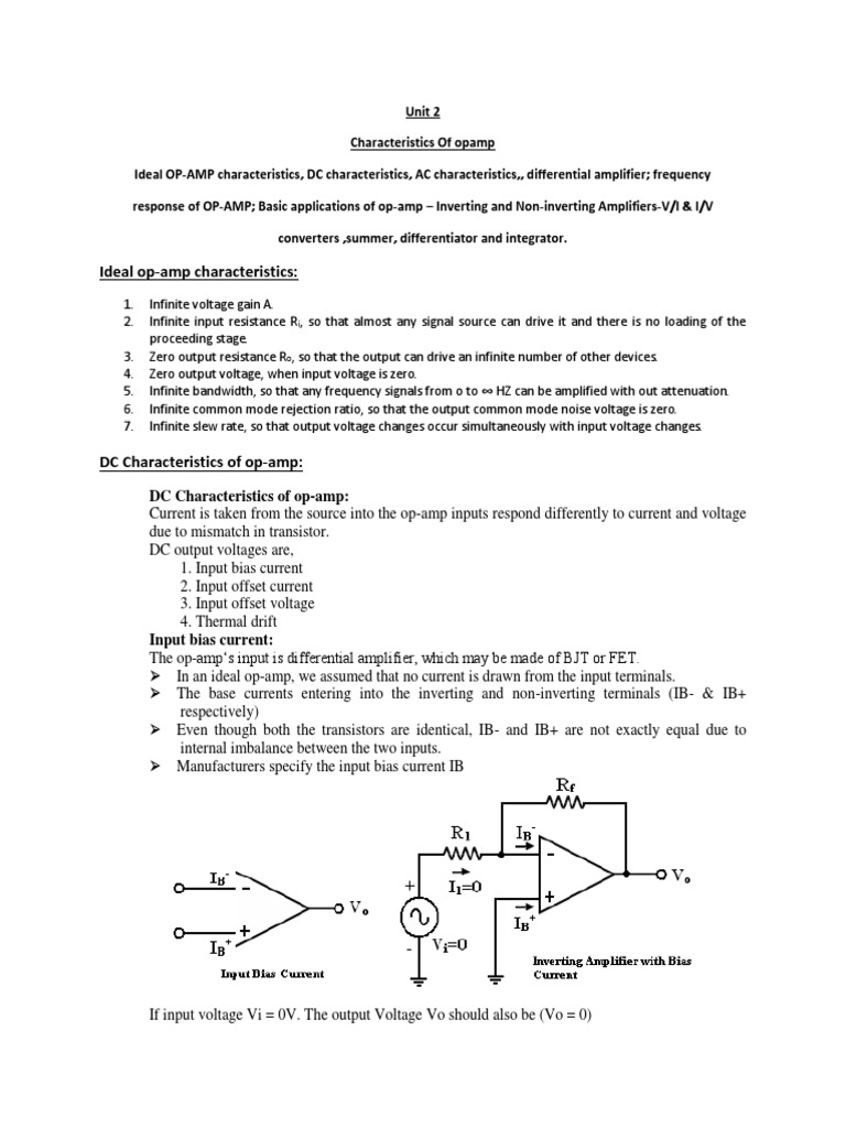 Characteristics of OPAMP PDF Operational Amplifier Amplifier