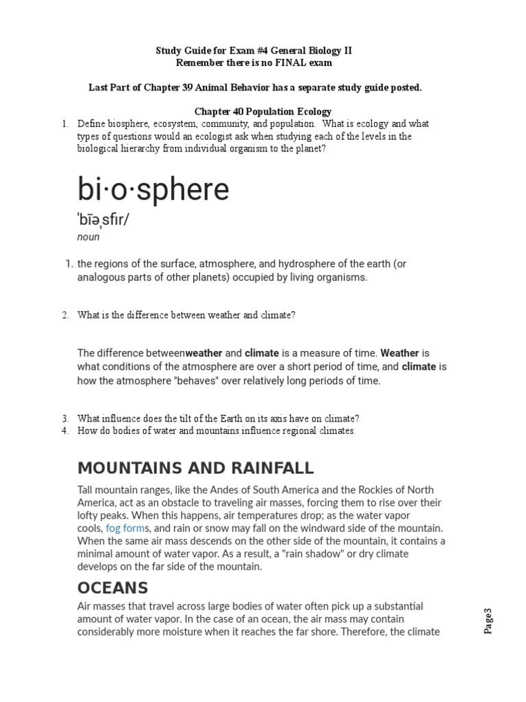 General Biology II Exam #4 Study Guide | PDF | Disturbance (Ecology ...