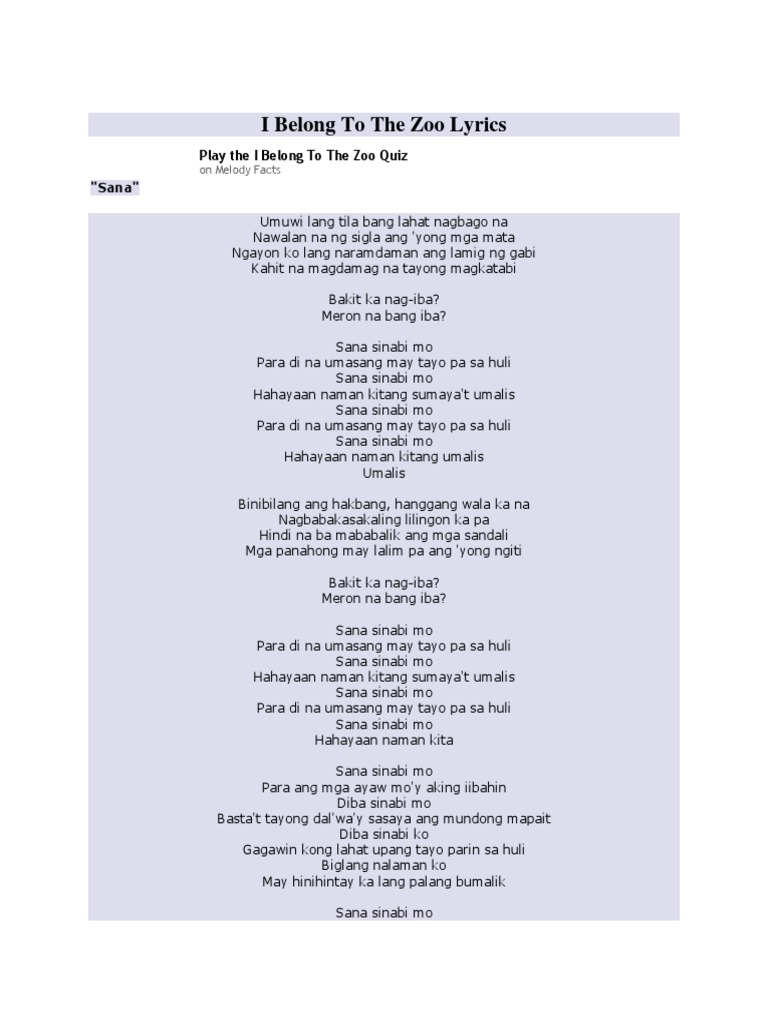 I Belong To The Zoo Lyrics | PDF