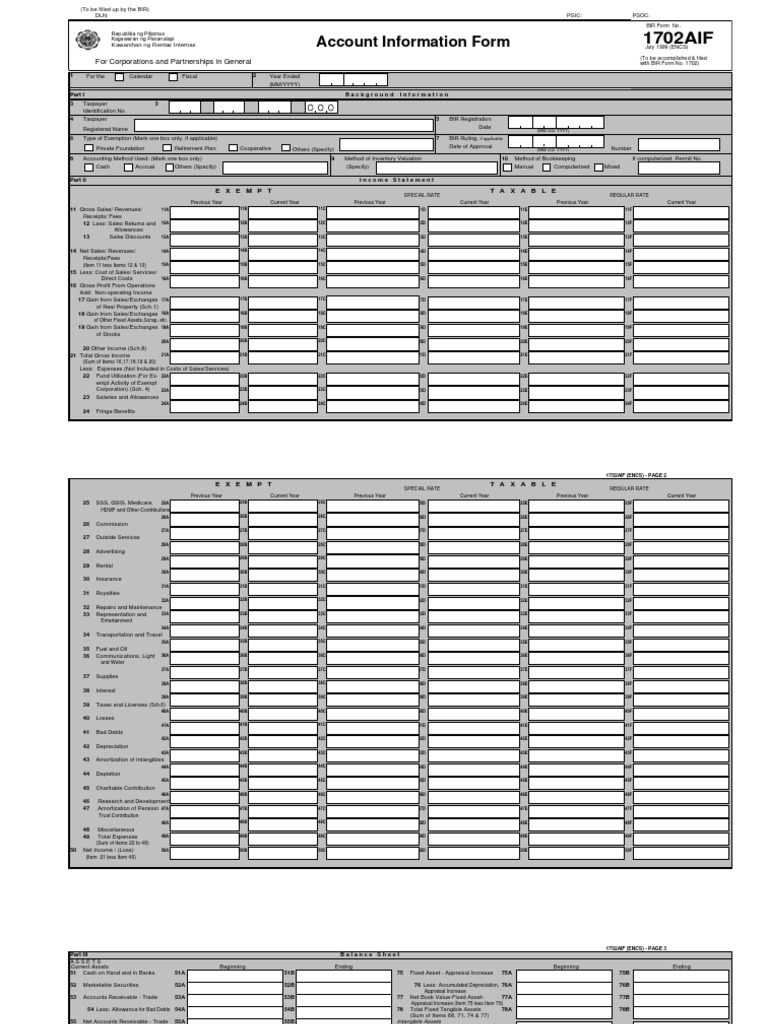 BIR Form 1702AIF for Corporations | PDF | Income Tax | Cost Of Goods Sold