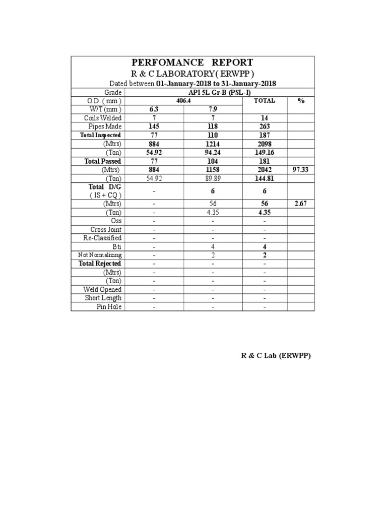 Perfomance Report: R & C Laboratory (Erwpp) | PDF