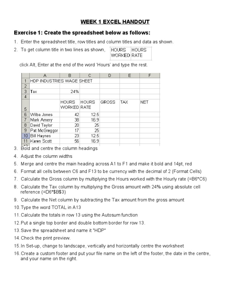 Excel Exercises | Spreadsheet | Mathematics