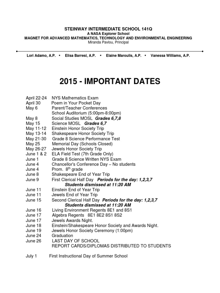 2015 Important Dates PDF