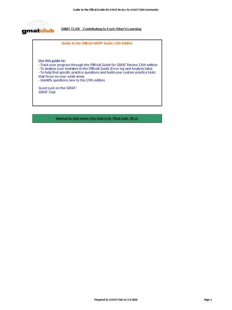 GMAT Club Guide To The Official Guide 13th Edition | PDF | Numbers | Ratio
